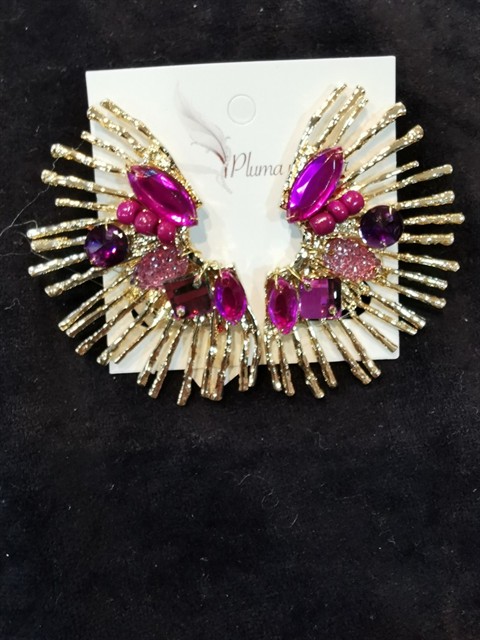 PLUMA Y COLLAR PENDIENTE  DORADO CON PIEDRAS