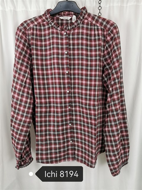 ICHI 8194 BLUSA CUADROS CUELLO RIZADO